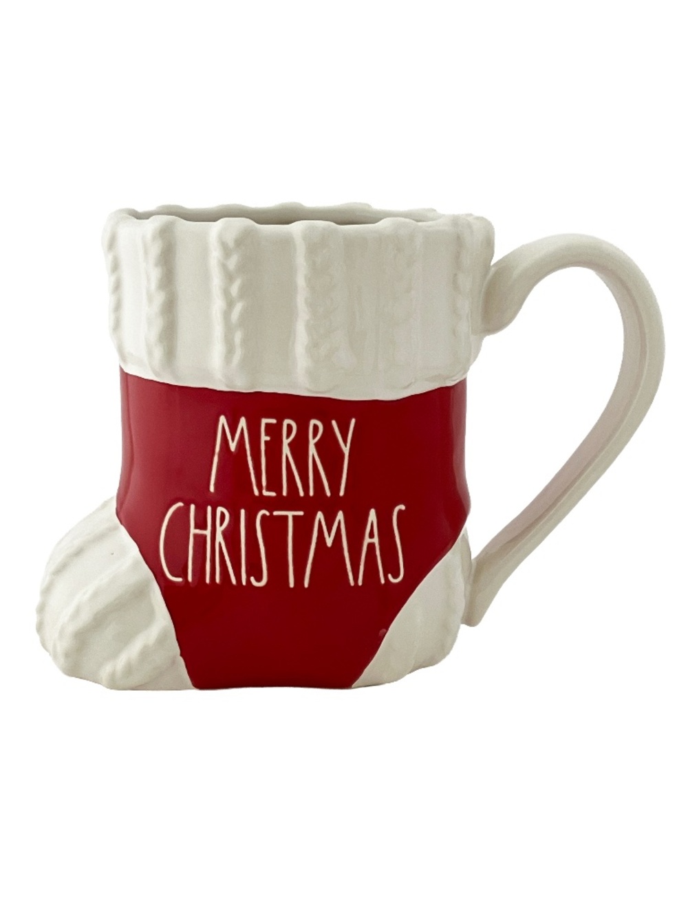 Rae Dunn Merry Christmas Ceramic Red & White Stocking Mug